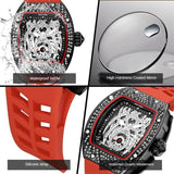 PINTIME Sport Watch for Men Silicone Strap Quartz Wristwatch Hip Hop Tonneau Case Waterproof 30m Spider Leopard Dial Reloj Gifts