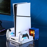 Stand PS5 Slim Dual Controller Charging Station RGB Light 8 Game Disk Slots 3 Levels Coog Fan For Playstation 5
