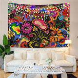 Mushroom Trippy Psychedelic Eyes Colorful Flowers Wall Hanging Hippy Tapestry For Home