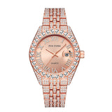 PINTIME Watches Men Luxury Diamond Iced Out Stainless Steel Strap Rome Dial Fashion Quartz Wristwatches Waterproof Reloj Hombre