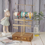 Wooden Bracelet & Base Box Storage 4-Tier Necklace Earrings Watch Jewelry Display Hanging Organizer Holder