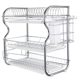 Multi-functional 3-Tier Dish Kitchen Supplies Storage Draining Rack with Chopstic/Knives Board Holder Drainboard