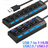 Multi Splitter Use Power Adapter 4/7 Port Multiple 2.0 Expander USB 3.0 Hub with Switch 30CM Cable