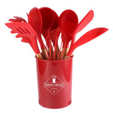12PCS Silicone Kitchenware Non-Stick Cookware Kitchen Utensils Spatula Shovel Egg Beaters Wooden Handle Cooking Tool Set