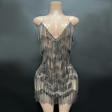 Novance 2024 Sexy Deep V Rhinestone Tassel Loose Evening Mini Luxury Party Dress