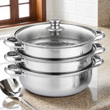 3 Tier Cooking with Lid Stainless Steel Steamer Cooker Steam Pot for Vegetable Dumpg Stock Sauce Food