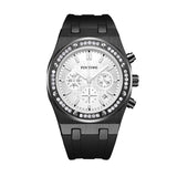 PINTIME Watch for Men Waterproof 30m Fashion Quartz Wristwatch Diamond Iced Bezel Sports Silicone Strap Chronograph Reloj Hombre