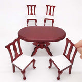 5Pcs/Set 1:12 Miniature Furniture Dining Table Chair Set Wooden Toy For Dollhouse Decorations And Accessories