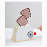 Wooden -Up Toaster Toy Kitchen Accessories Play Food Bread, Butter, Poached Egg Cutting Pretend Toys For Kid Easy To Use