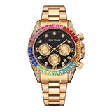 PINTIME Business Men's Watch Iced Out Diamond Stainless Steel Strap Luxury Color Quartz Wristwatch Waterproof Relogios Masculino