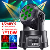 4 7*10W LED Mobile Head Disco 360° Rotating Voice Control DMX512 Home Party Stage Performance Lamps RGBW Wedding Lights