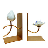 Ceramic Lotus Bookend Desktop Stand New Chinese Style Book Storage Holder Metal Handicrafts Study Cabinet Decoration