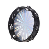8 Inch Wooden Radiant Tambourine Handbell Hand with Double Row Jingles Reflective Drum Head Musical Percussion Instrument
