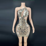 Novance Luxury Clothing Sparkling Mirror Shining Sexy Sleeveless Mini Women's Evening Dress