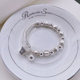 S925 Sterling Silver Square Bead Bracelet Women's Personality