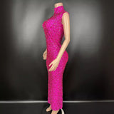 A sexy long dress with new style that is not transparent full of diamonds. It has a sleeveless and buttocks wrapped around the waist