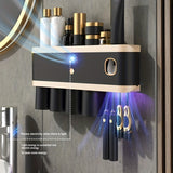 1pc Smart Sterilizer Toothbrush Holder, With Gargle Cup & Toothpaste Dispenser, Wall Mounted Toothbrush Storage Rack, Multi-functional Toothbrush Storage Organizer, Electric Toothbrushes Hanging Holder Sanitizer, Bathroom Accessories