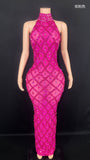 Sexy Shiny Water Diamond Silver Large Women's Evening Hanging Neck Fish Tail Long Dress Sleeveless