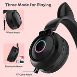 Cute Kids Headphones Unicorns Wireless Earphones LED Light Cat Ear Girls Boys Bluetooth Headset HIFI Stereo Bass With Microhpone