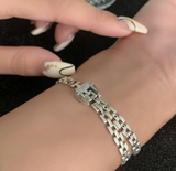 S925 Sterling Silver Bracelet Women's Light Luxury Design Watch Band Belt Buckle