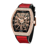 PINTIME Men Luxury Watch Iced Out Diamond Bezel Fashion Watches Waterproof Shinning Quartz Wristwatch Blue Leather Strap Clock
