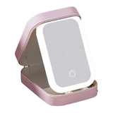 Rechargeable Compact LED Vanity Storage with Touch Screen Dimming Makeup Mirror Portable Necklace Earring Jewelry Box