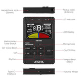 AROMA AMT-600 & Tone Generator 3-in-1 Rechargeable 2.5-inch Color LCD Guitar Tuner Electronic Metronome