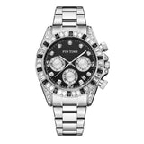 PINTIME Business Men's Watch Iced Out Diamond Stainless Steel Strap Luxury Color Quartz Wristwatch Waterproof Relogios Masculino