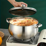 1pc Casserole, 24cm/9.45in Stainless Steel Casserole With Tempered Glass Lid, Big Capacity, Induction Available