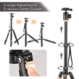 140cm/55inch Camera Travel Aluminum Alloy Tripod Stand with Ball Head 8kg Load Capacity for DSLRs Camcorders Phone