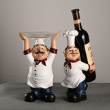 1pc Chef Ornament, Wine Tray Rack, Chef Holding Plate Or Carrying Red Wine, Art Craft, For Bookshelf Home Living Room Office Cafe Decor, Room Tabletop Display Entryway Decor, Winter Christmas New Year Decor(Wine And Tray Not Included)