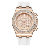 PINTIME Watch for Men Sports Silicone Strap Fashion Quartz Wristwatch Waterproof 3br Casuals Diamond Alloy Case Calendar Clock