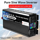 Pure Sine Wave 12/24V to 220V 50HZ Solar Car Inverter Portable Power Ban Converter DC To AC With LED Screen 2 Sockets
