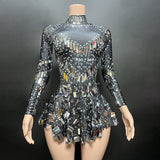 Novas New Shiny Sequins Outgoing Party Elegant Slim Fit Long Sleeve Short Mini Dress