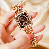 Fashionable Rose Gold Square Women's Diamond Two-pin Half Watch
