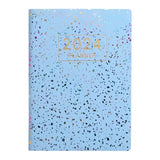 A7 Notebook 2024 English Planner Faux Leather Hardcover Mini Journal with Ink-proof Paper