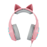 Pink Gaming Headset Headphones 3.5mm USB Wired Noise Cancelling Cat Ear Headphones with Microphone and LED RGB Light