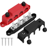 12V Power Distribution 250A Bus Bar Block with Cover 4 3/8" Studs 3 x #8 Terminal Screw 48VDC 300VAC