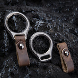 Titanium Alloy Car Keychain Cowhide Strap Pendant EDC Tool Men's Gift