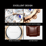 GUANQIN Quartz Moon Phase Business watch for men Steel shell Waterproof Sapphire Mens watches Leather Strap Luminous Chronograph