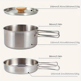 2pcs, Outdoor Mountaineering 304 Stainless Steel Foldable Handle Pot, Camping Portable Frying Pot And Soup Pot