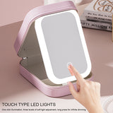 Rechargeable Compact LED Vanity Storage with Touch Screen Dimming Makeup Mirror Portable Necklace Earring Jewelry Box
