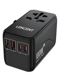 LENCENT 65W/100W International 2USB 3 Type C GaN Fast Charging Adapter with EU AU US UK Plug for Travel