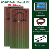 600W/300W Solar Panel Kit - 18V Flexible Monocrystalline Solar Cell Battery Charger for Outdoor, Phone, Camping, Yacht, Car, RV, Boat