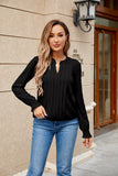 Elegant Pleated V-neck Cuff Smocking Women's Top