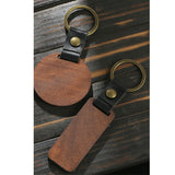 Wood Laser-Engraving Blanks Leather Strap Keychain Rectangular Key Chain
