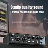 Interface Recording Portable Professional Sound Card with Loopback Monitor 48V Phantom for Audio Equipment Guitar