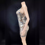 Novance Luxury Clothing Sparkling Mirror Shining Sexy Sleeveless Mini Women's Evening Dress