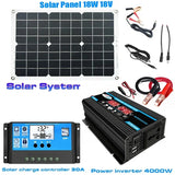 18W Panel+30A Chargers Controller+4000W Car Inverter Set 110V/220V Solar Panel System Complete Power Generation Kit