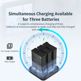 aMagisn AA10 3-slot Battery Charger Type-C Fast Charging Case Card Slots Sports Camera for DJI OSMO Action 4/3 Batteries